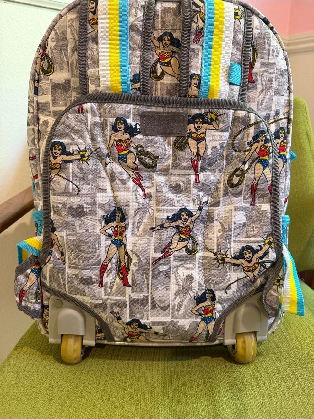 Wonder Woman Comic Print Backpack in White, Blue, Red
